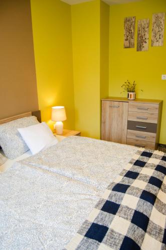 Ένα ή περισσότερα κρεβάτια σε δωμάτιο στο bodó apartman 1