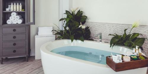 La salle de bains est pourvue d'une baignoire avec des plantes. dans l'établissement Pelican Grand Beach Resort, a Noble House Resort, à Fort Lauderdale