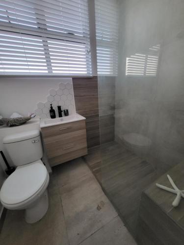 a bathroom with a toilet and a sink and a shower at KimOcean La Ballito Apartment in Ballito