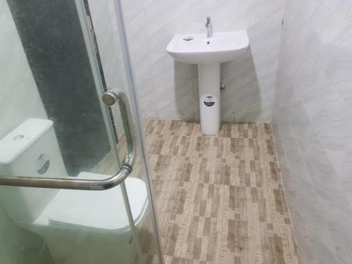 a bathroom with a sink and a toilet at 3JD Lavishly Furnished 3-Bed Genius in Lagos