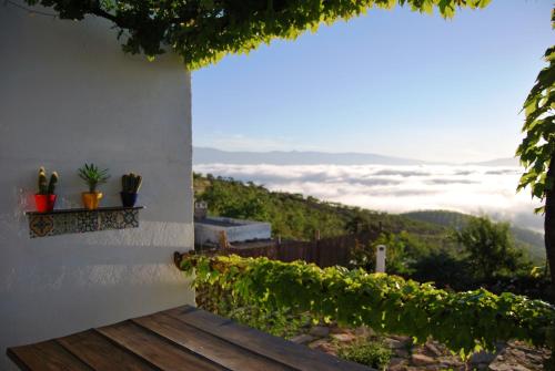 a porch with cactuses and a view of the mountains at Cortijo Los Maximos in Turón