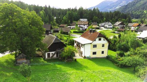 una vista aérea de un pueblo en un campo verde en Appartments am Waldbad - Unterm Nussbaum, 