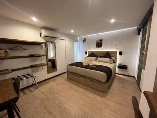 a bedroom with a large bed and a mirror at Emilysuites - Malaga Centro Historico in Málaga