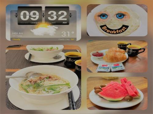 a collage of different pictures of food with a clock at PHỐ CHỢ ĐÊM Villa - Near Hoi An Old Town 200m in Hoi An