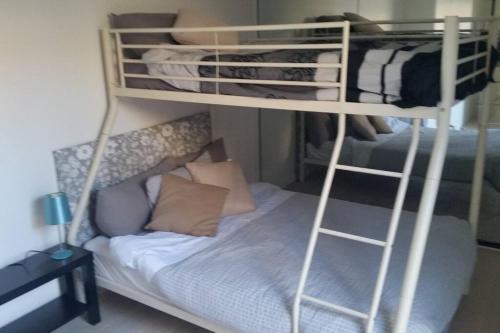 a bedroom with bunk beds with a bed and a ladder at 3 BDR Townhouse 200m from station 4 beds in Melbourne