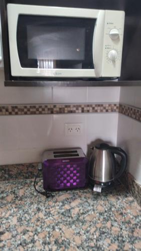 a microwave sitting on a counter next to a toaster oven at ALBERTI APARTAMENTS in Campana