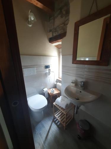 a bathroom with a toilet and a sink at B&B La Rocchetta dal Sròz in Le Serucce