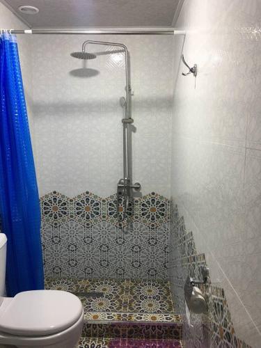 a bathroom with a shower with a toilet in it at Гостевой дом AL XALIL in Samarkand