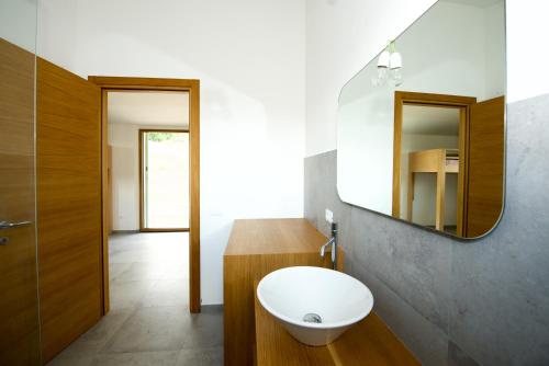 a bathroom with a white sink and a mirror at Poggio Ferrone in Suvereto