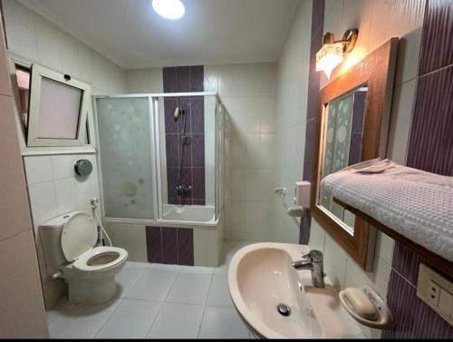 a bathroom with a toilet and a sink at شقة مفروشة بالقاهرة مدينة المستقبل in Madīnat ash Shurūq