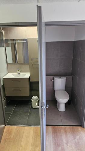 une salle de bain avec toilettes et lavabo dans l'établissement Grand studio climatisé, à La Ciotat