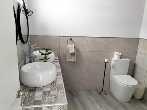 ein Badezimmer mit einem weißen WC und einem Waschbecken in der Unterkunft casa lipa in La Guancha