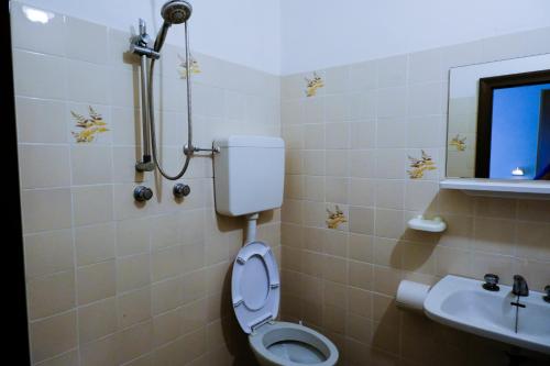 łazienka z toaletą i umywalką w obiekcie Hotel Chiara w Rimini