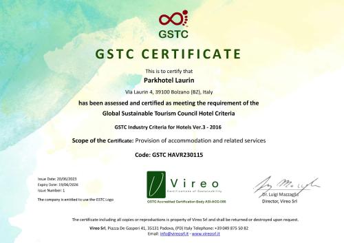 a flyer for a ces scientific certificate at Parkhotel Laurin in Bolzano