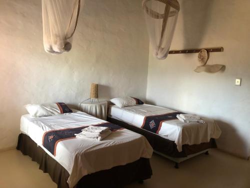 a room with two beds and a lamp at AGAVE HOUSE in Prince Albert