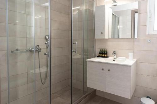 a bathroom with a shower and a sink at Cozy 2-bedroom Apartment in Piraeus (ERM_E9) in Piraeus