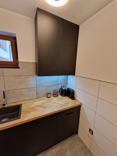 a kitchen with a counter top and a sink at Apartament Cygański Las in Bielsko-Biała
