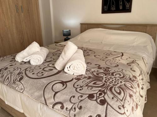 una camera da letto con un letto e asciugamani di Suburban Oasis a Alexandroupoli
