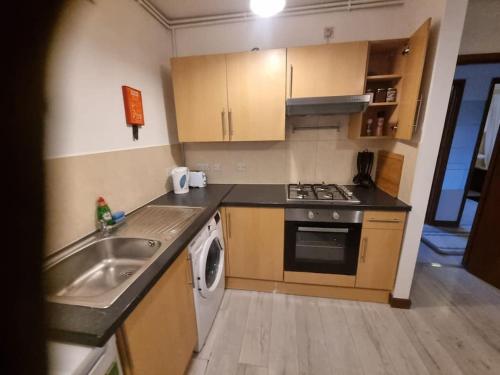 a small kitchen with a sink and a stove at Flat 8 near Westfield Centre, 1 Bedroom, 1 Bathroom flat in London
