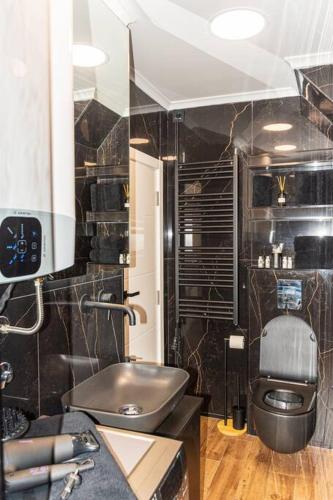 a bathroom with a sink and a toilet at Royalux Kennedy Residences in Tošin Bunar