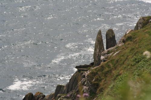 a group of rocks on a hill next to the ocean at Swallows Rest in Annascaul