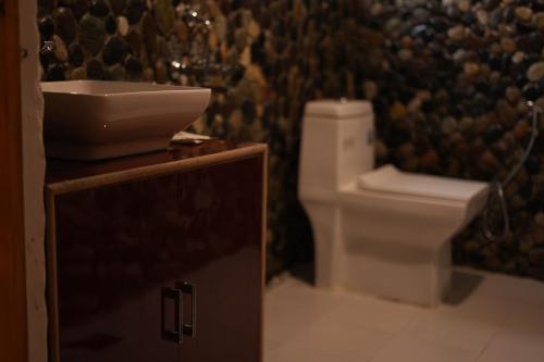 a bathroom with a toilet and a sink at THE RIVERSIDE RESORT Hunder in Leh