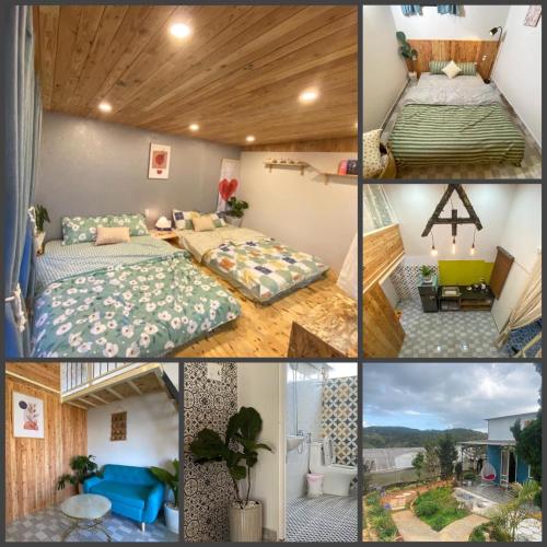 a collage of pictures of a bedroom with beds at Lem Homestay Đà Lạt in Da Lat