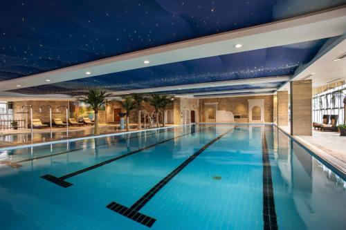 a large swimming pool with blue water at Northern Hotel Shanghai in Shanghai