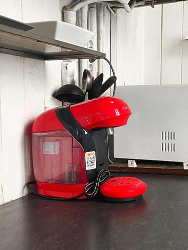 - un sèche-cheveux rouge dans la chambre dans l'établissement REIMS - Duplex au cœur du quartier Saint-Remi, à Reims