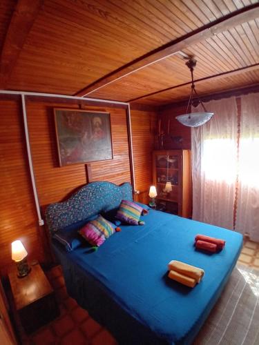 ein Schlafzimmer mit einem blauen Bett in einem Zimmer in der Unterkunft laguna di venezia isola di s.erasmo in Venedig