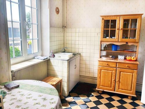 une petite cuisine avec un évier et un comptoir dans l'établissement Charmant T3 proche du centre-ville, à Colmar