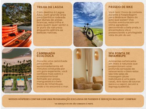eine Collage mit vier Bildern eines Resorts in der Unterkunft Ponta de Inhambupe Hotel Boutique & Spa by Slaviero Hoteis in Baixio