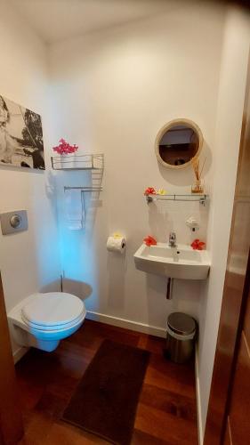 uma casa de banho com um WC e um lavatório em Villa Honu - Legends Residences - Stunning Ocean Views em Papetoai