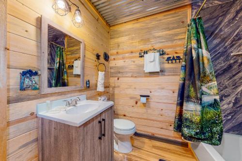 a bathroom with a sink and a toilet at Great Smoky Hideout in Gatlinburg