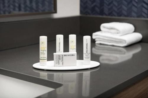 a counter with three tubes of toothpaste on a table at Fairfield Inn & Suites by Marriott Waco North in Waco