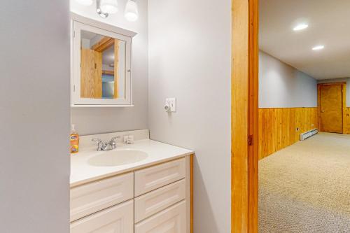 a bathroom with a sink and a mirror at Beaver Glen in Vermont Ventures