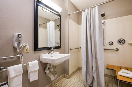 a bathroom with a sink and a shower at Red Roof Inn PLUS+ Nashville Airport in Nashville