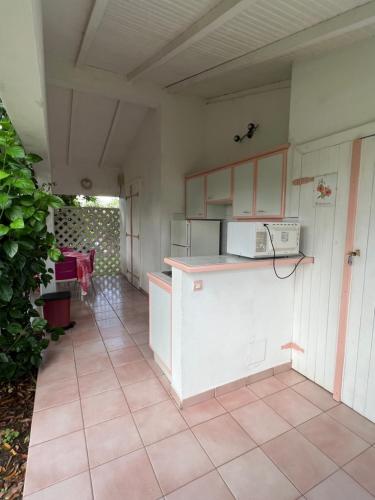 une cuisine avec un comptoir avec un micro-ondes dans l'établissement La Bougainvillée, à Saint-François