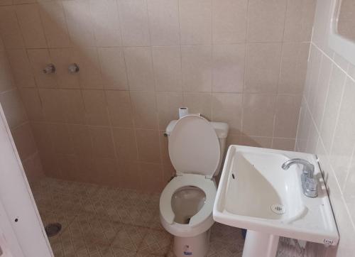 a bathroom with a toilet and a sink at Departamentos el amigo 