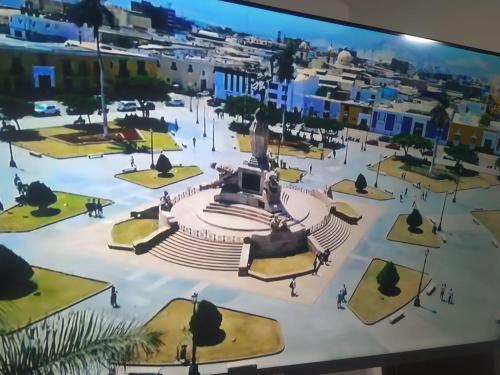 a screen shot of a map of a plaza with buildings at Ambigua Hospedaje in Trujillo