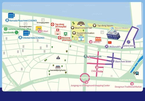 a close up of a map of a city at Hotel Regent Marine The Blue in Jeju