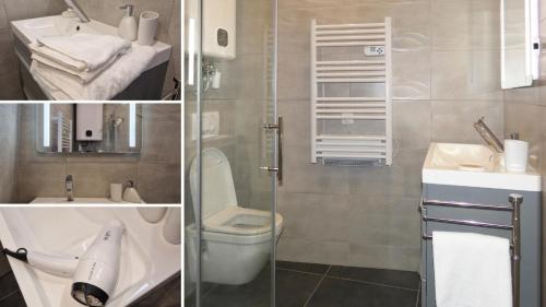 2 fotos de un baño con aseo y ducha en Appartement au centre ville en Lourdes