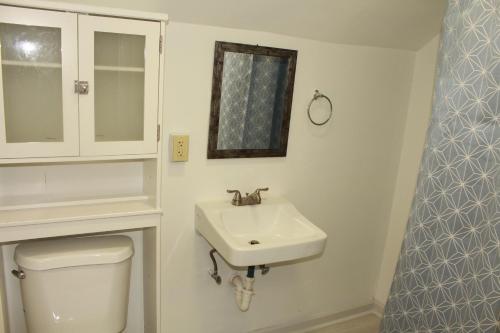 a bathroom with a white sink and a toilet at Perfect home for families, groups, and gatherings in Atlanta
