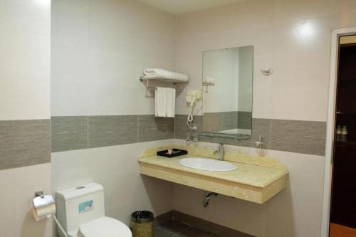 Bắc Ninh的住宿－J&C HOTEL，一间带水槽、卫生间和镜子的浴室
