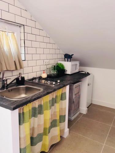 a kitchen with a sink and a microwave at El puente de lata 2 in Granada