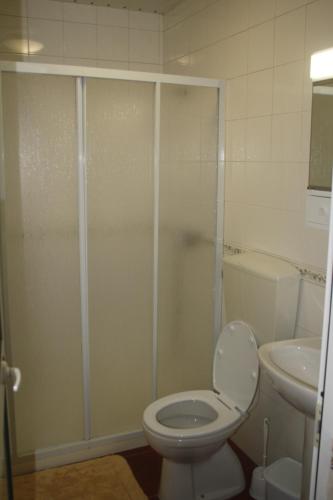 a bathroom with a toilet and a sink at CasaTioManel in Amiães de Baixo