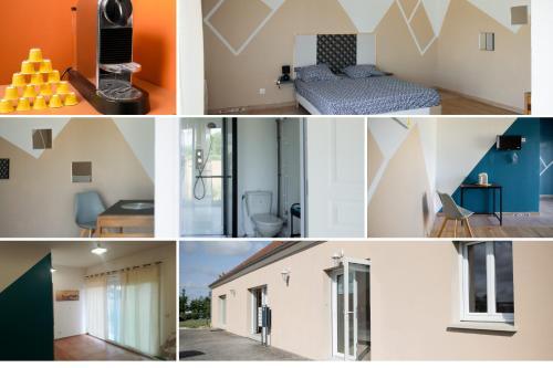 a collage of photos showing different types of rooms at Logis de beauce in Boisgasson