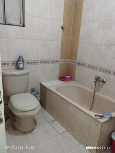 a bathroom with a toilet and a bath tub at وسط مدينة اسوان in Aswan