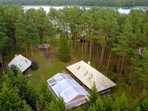 an overhead view of a house with a roof with a greenhouse at Gungas in Ādaži