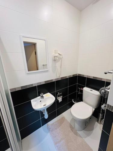 a bathroom with a toilet and a sink at Vėjukai in Viduklė